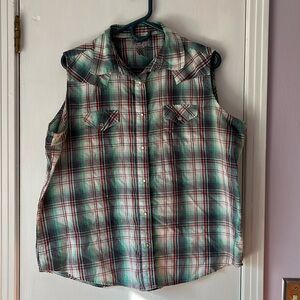 Wrangler Sleeveless Snap-up XXL Plaid Shirt